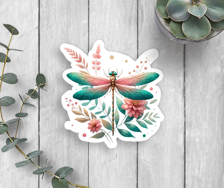 Pink Teal Dragonfly Sticker