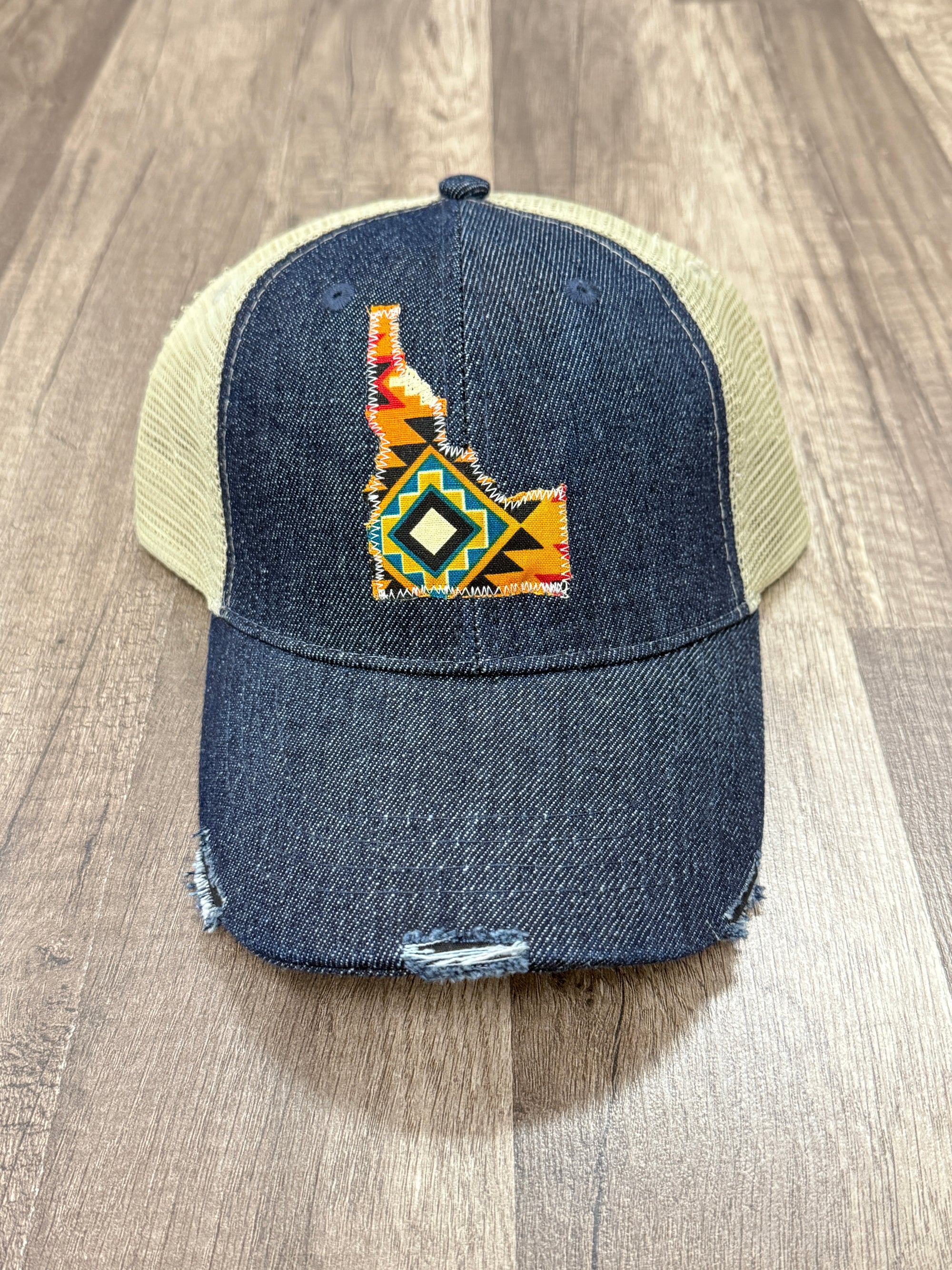 Idaho Aztec Patch Trucker Hat-Denim