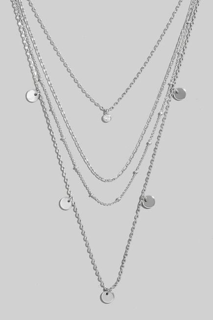 Silver Layered Mini Coin & Stud Charm Necklace