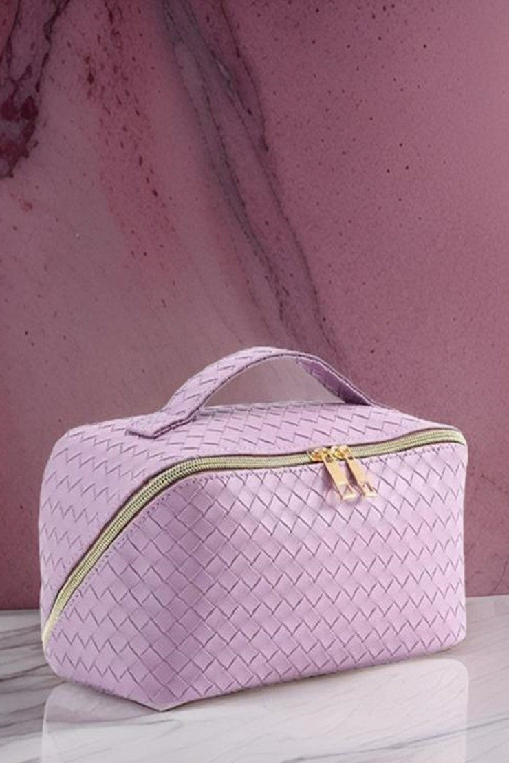 Lavender Woven Squared Open Flat Makeup Bag