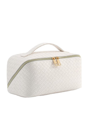 Ivory Woven Squared Open Flat Makeup Bag