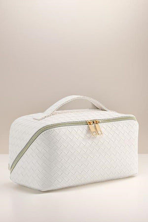 Ivory Woven Squared Open Flat Makeup Bag