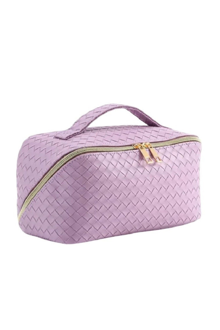 Lavender Woven Squared Open Flat Makeup Bag