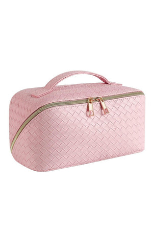 Pink Woven Squared Open Flat Makeup Bag