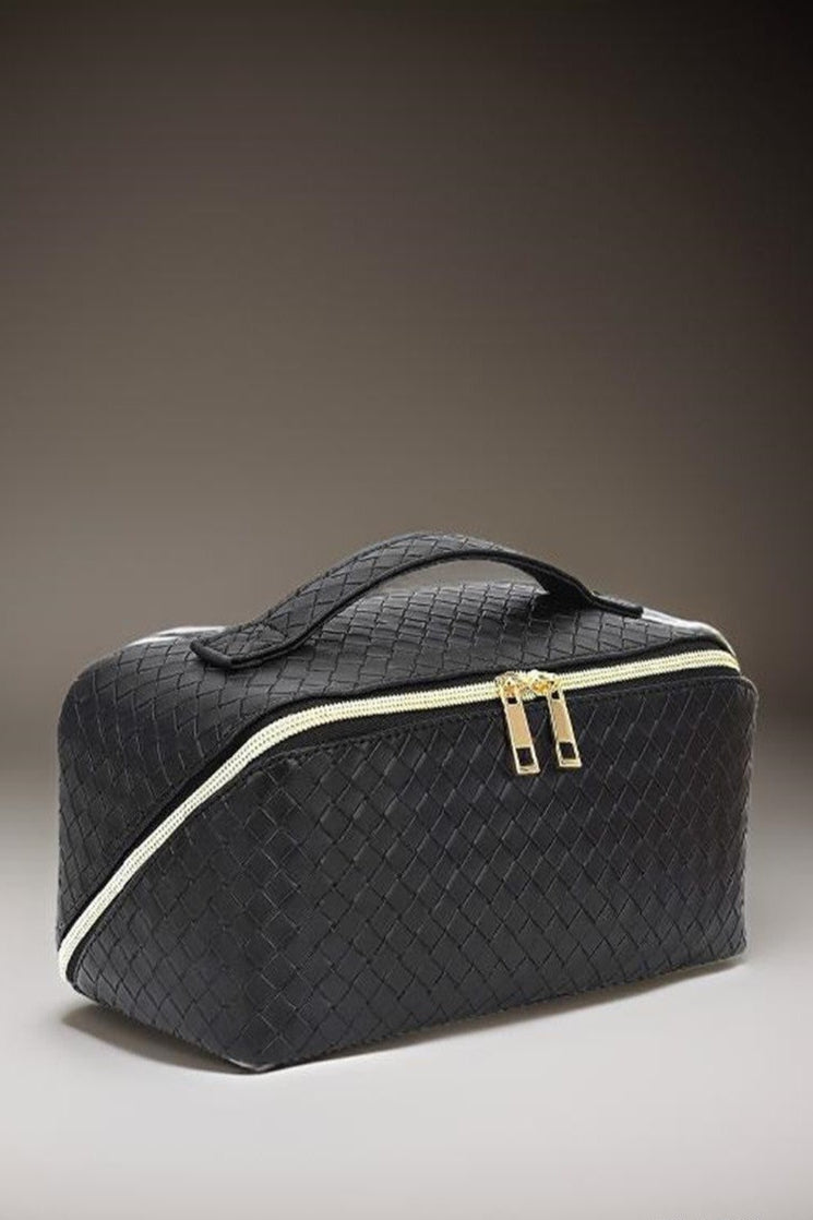 Black Woven Squared Open Flat Makeup Bag