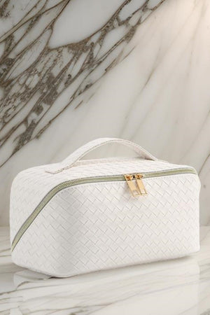 Ivory Woven Squared Open Flat Makeup Bag