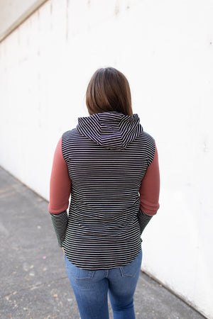 Black Striped Mauve Cowl Neck Hoodie (SM-XL)