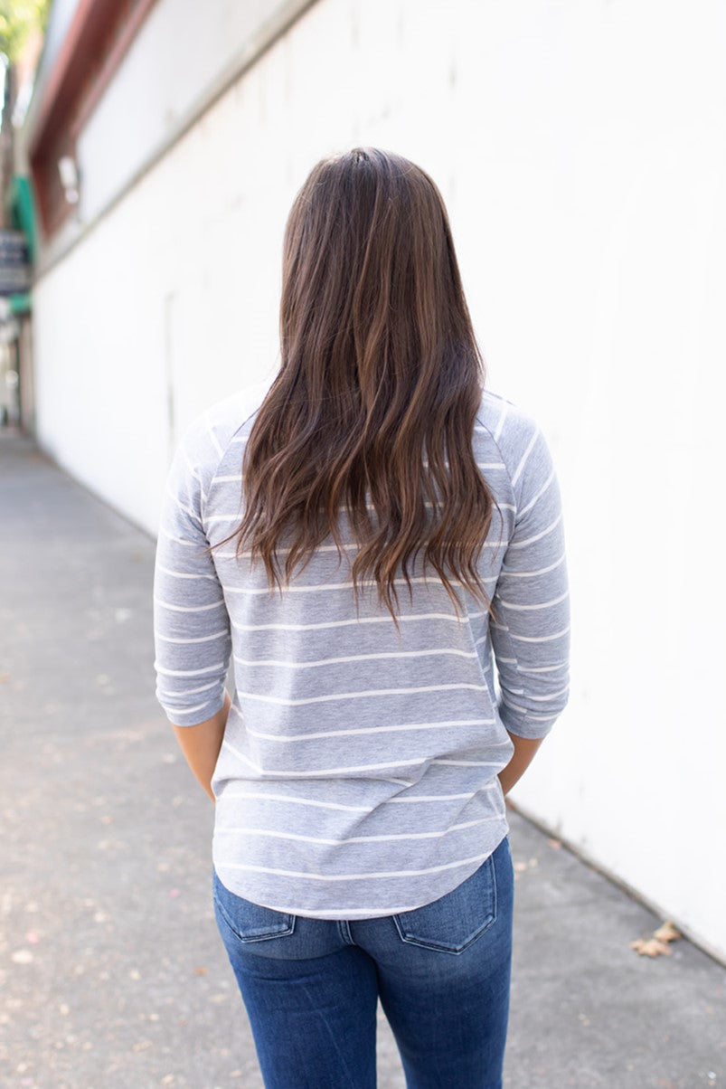 Gray Striped 3/4 Sleeve Top (SM-3X)