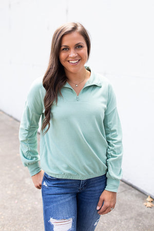 Warm Sage Dolman 1/2 Zip Pullover Sweatshirt (SM-3X)