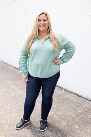 Warm Sage Dolman 1/2 Zip Pullover Sweatshirt (SM-3X)