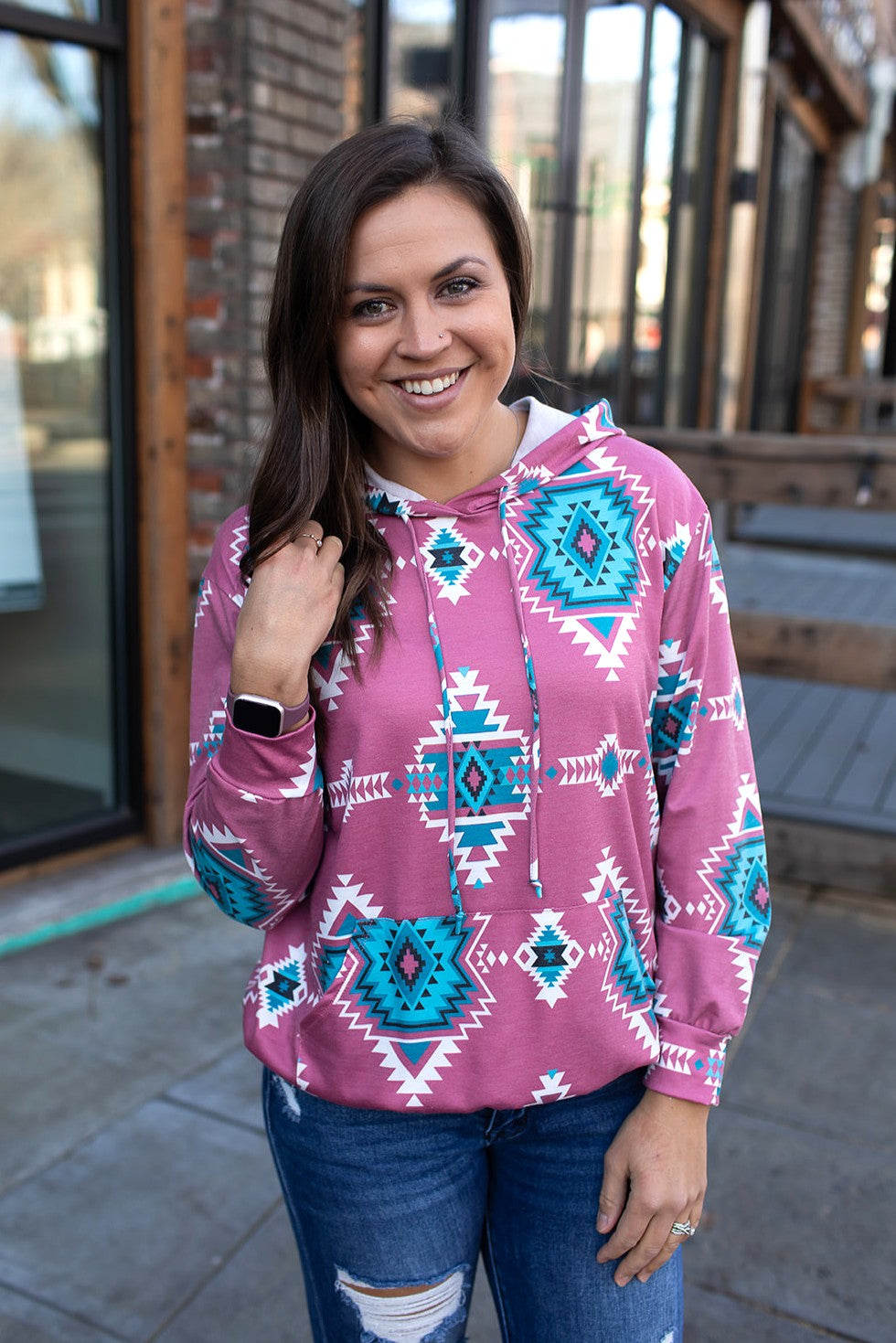 Pink Sadie Aztec Hoodie