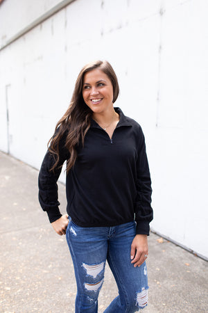 Black Dolman 1/2 Zip Pullover Sweatshirt (SM-3X)