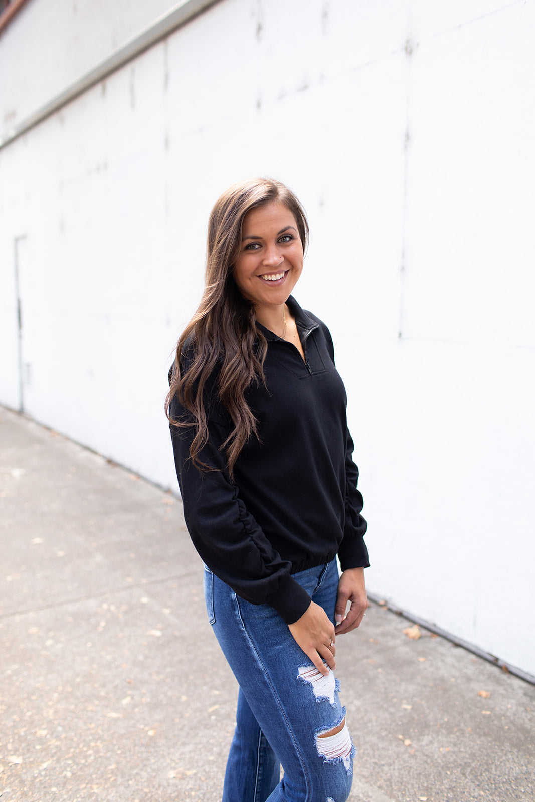 Black Dolman 1/2 Zip Pullover Sweatshirt (SM-3X)