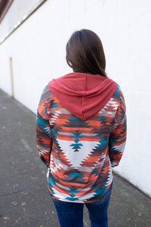 Rust Aztec Oversized Henley Hoodie (SM-XL)