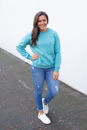 Dusty Teal Basic Fleece Crewneck Sweatshirt (SM-3X)