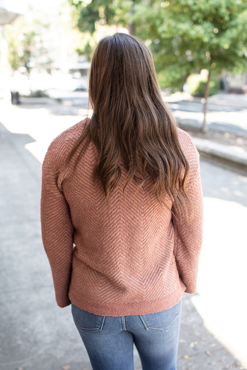 Brick Zig Zag Fuzzy Bell Sleeve Sweater