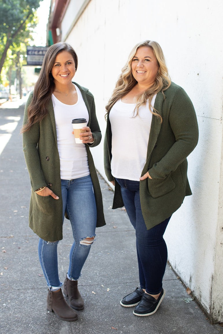 Olive Green Long Sweater Jacket (SM-2X)