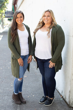 Olive Green Long Sweater Jacket (SM-2X)