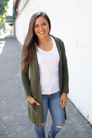 Olive Green Long Sweater Jacket (SM-2X)