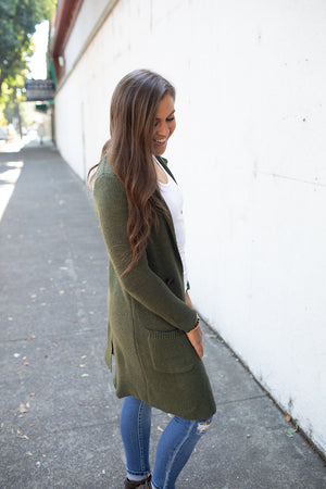 Olive Green Long Sweater Jacket (SM-2X)