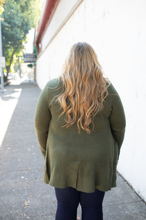 Olive Green Long Sweater Jacket (SM-2X)