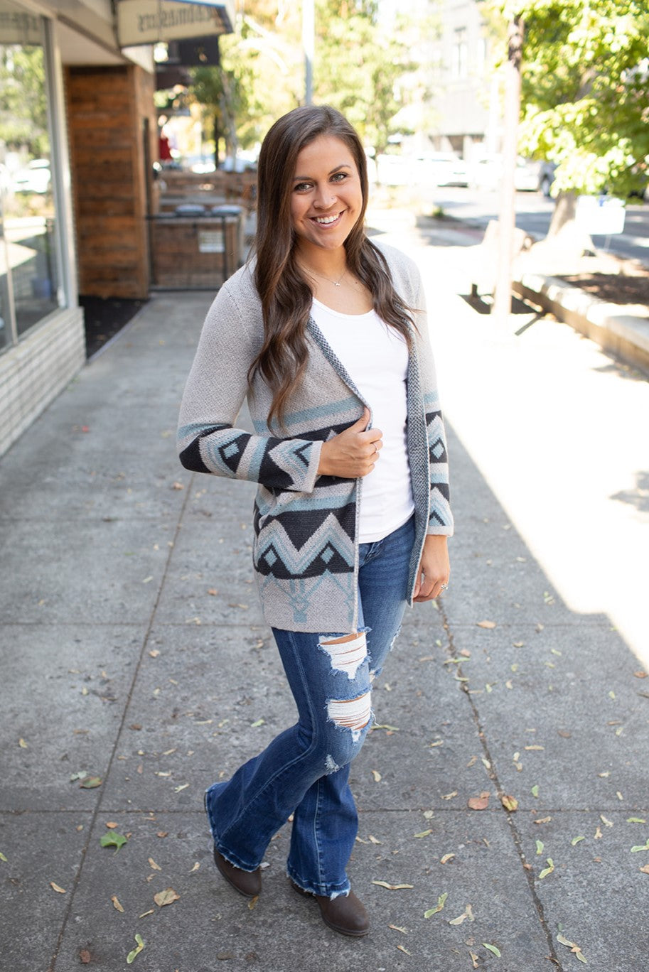 Taupe Black Blue Aztec Cardigan