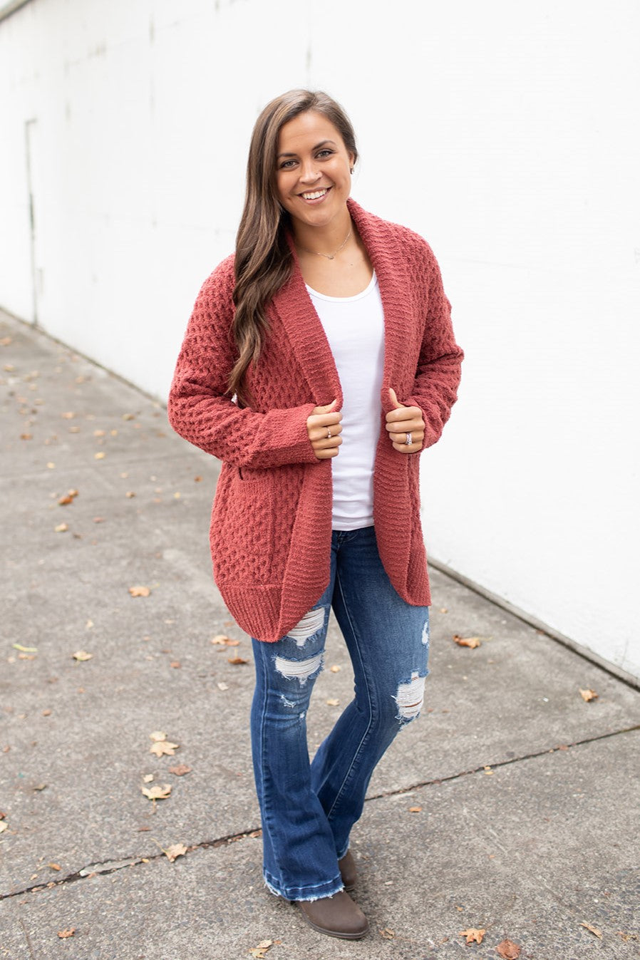 Brick Textured Plush Pocket Cardigan