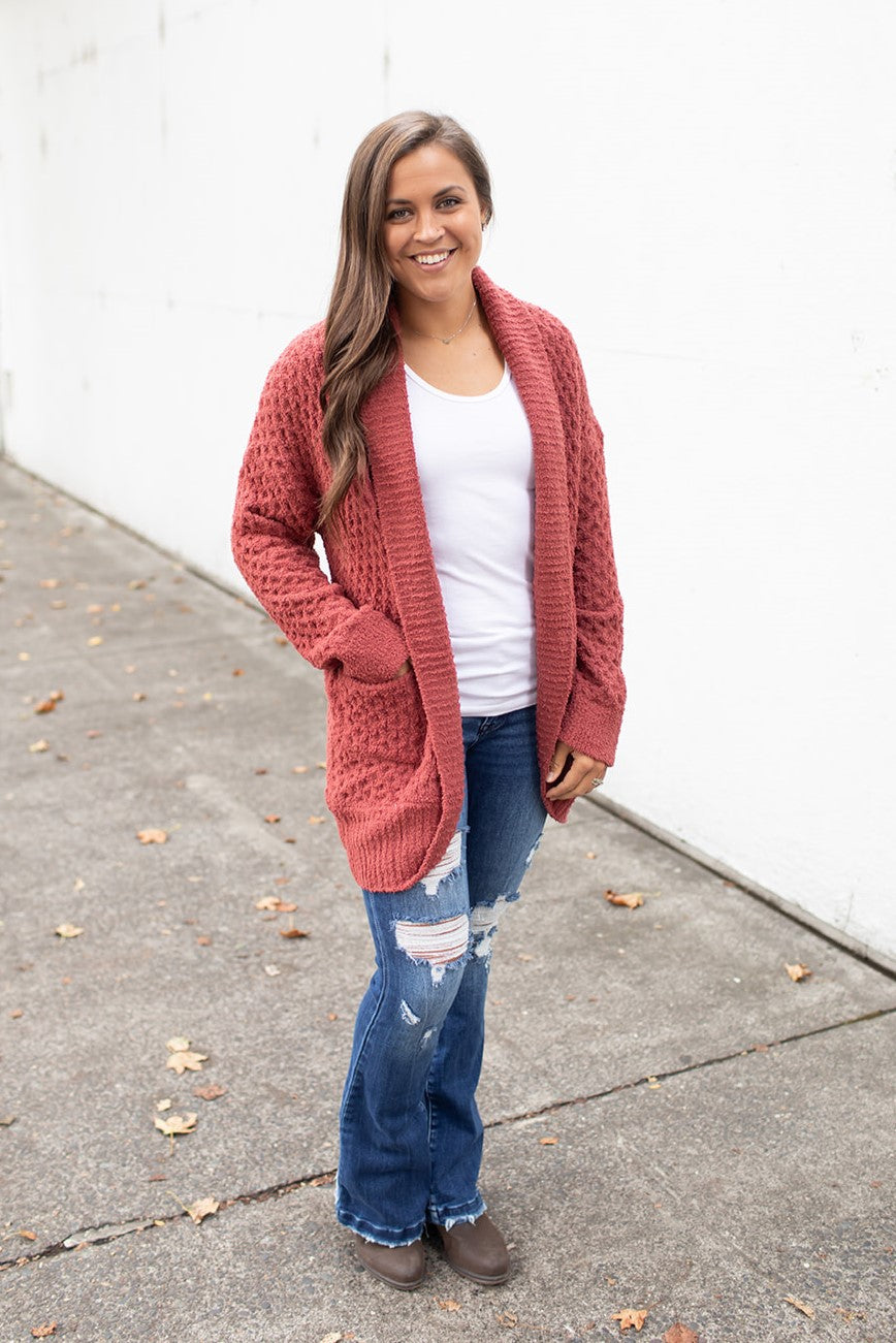 Brick Textured Plush Pocket Cardigan