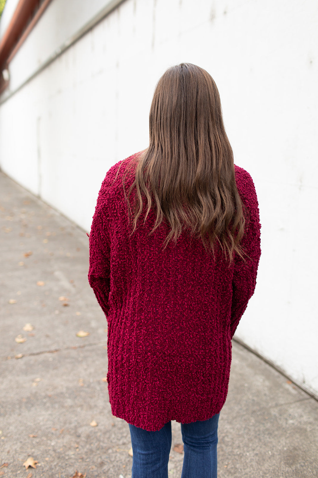 Burgundy Ribbed Popcorn Pocket Cardigan