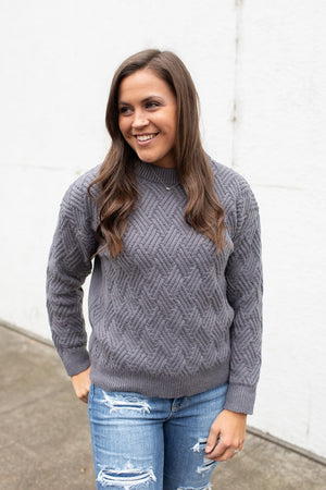 Gray Crisscross Knit Chunky Sweater (SM-XL)