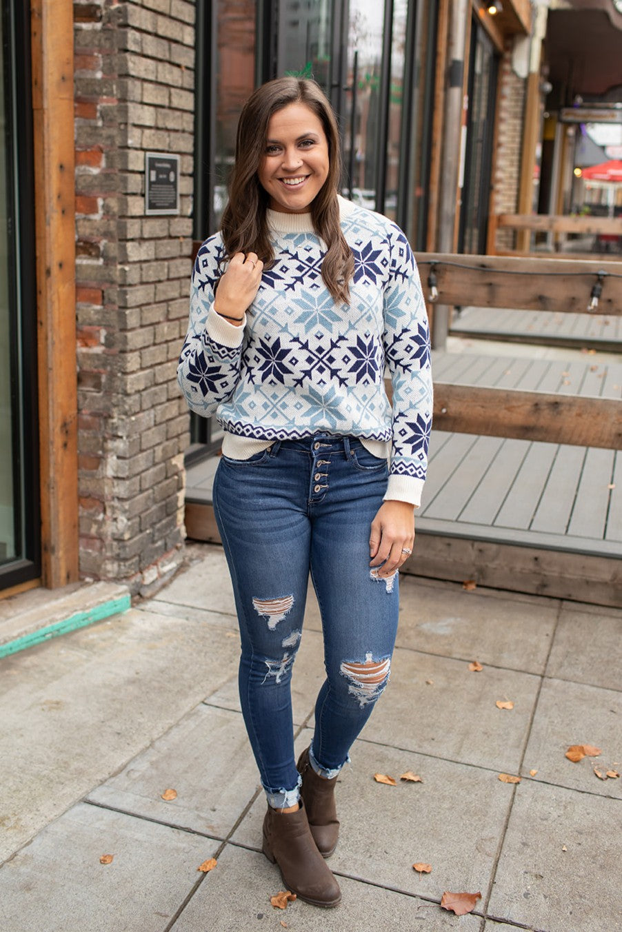 Frosty Blue Nordic Pullover Sweater