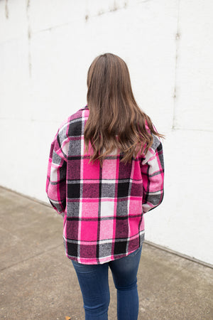 Pink Black Plaid Button Up Flannel Shacket (SM-2X)