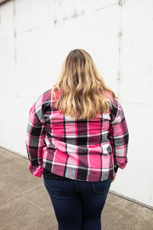 Pink Black Plaid Button Up Flannel Shacket (SM-2X)