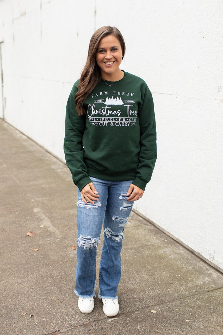 Green Farm Fresh Christmas Trees Crewneck Sweatshirt (Unisex SM-2X)