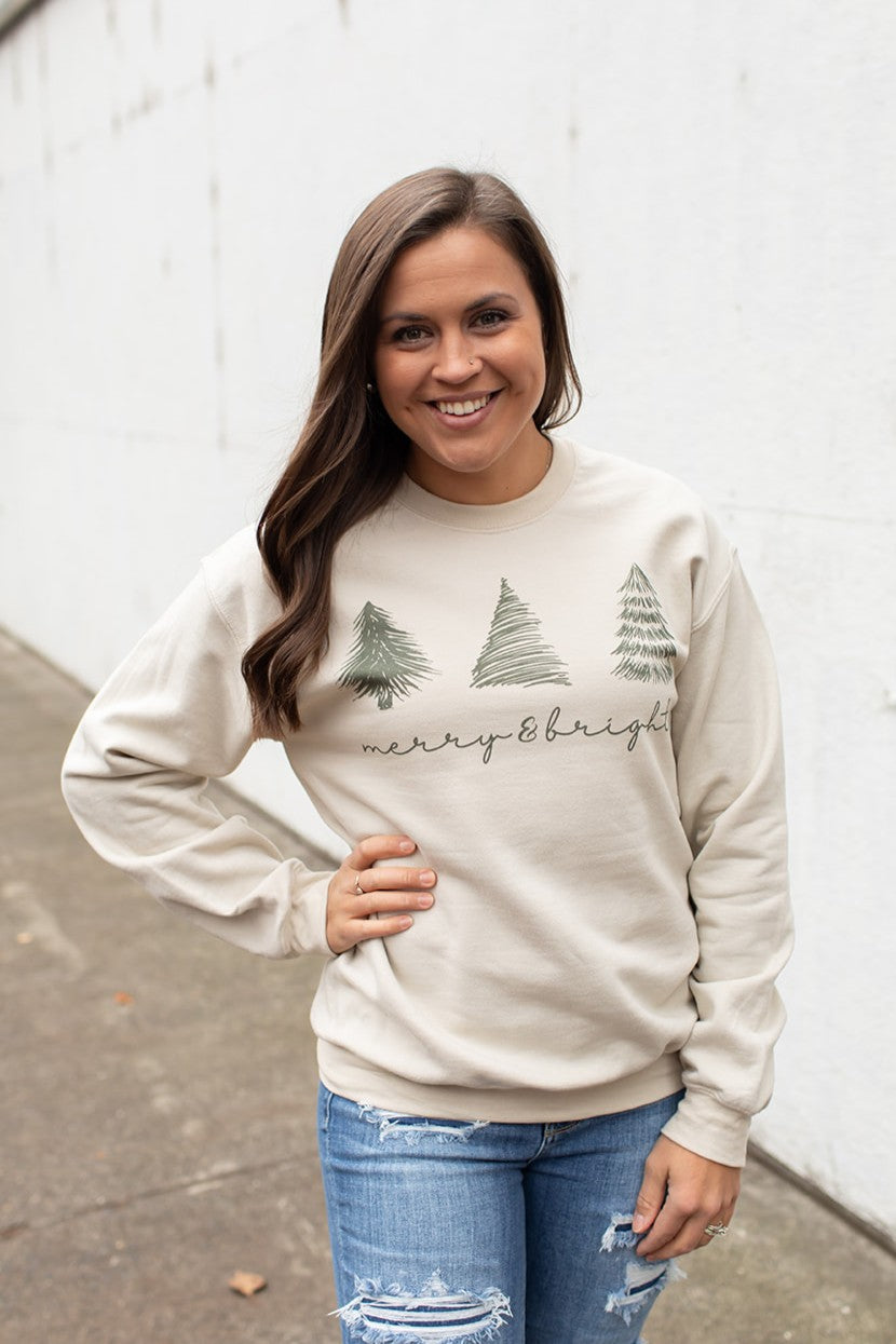 Beige Merry & Bright Crewneck Sweatshirt (Unisex SM-2X)