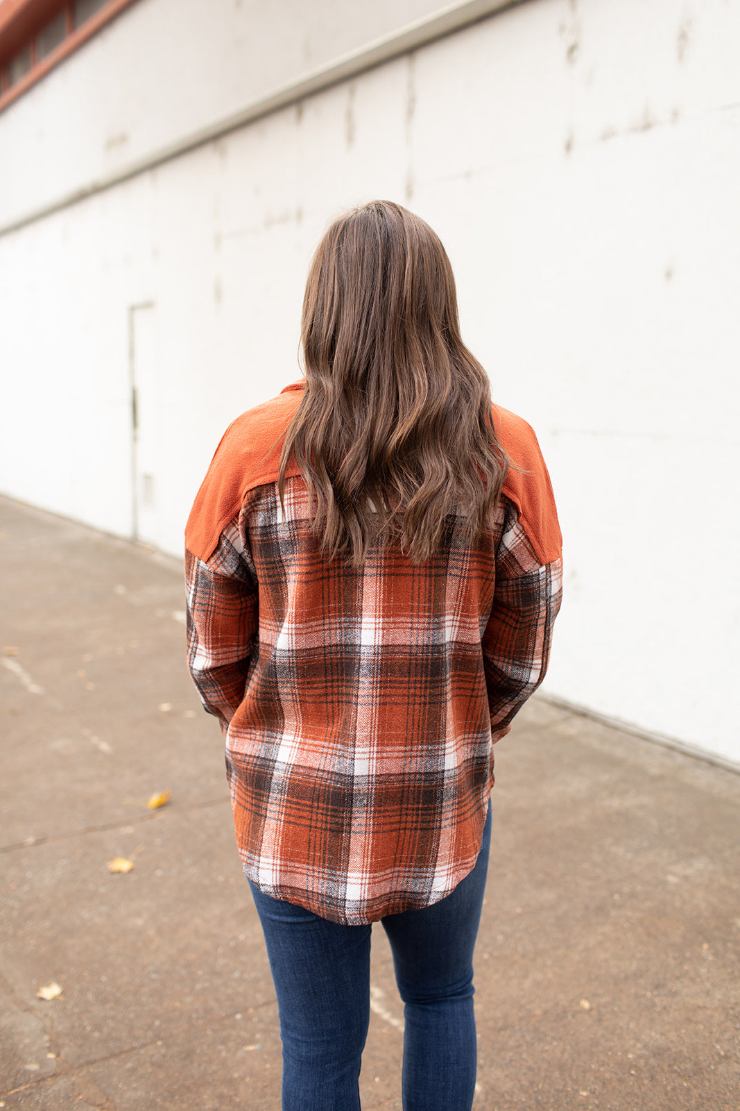 Dk Orange Brown Plaid Fleece & Flannel Shacket (SM-XL)