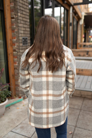 Gray Taupe Plaid Flannel Shacket (SM-2X)