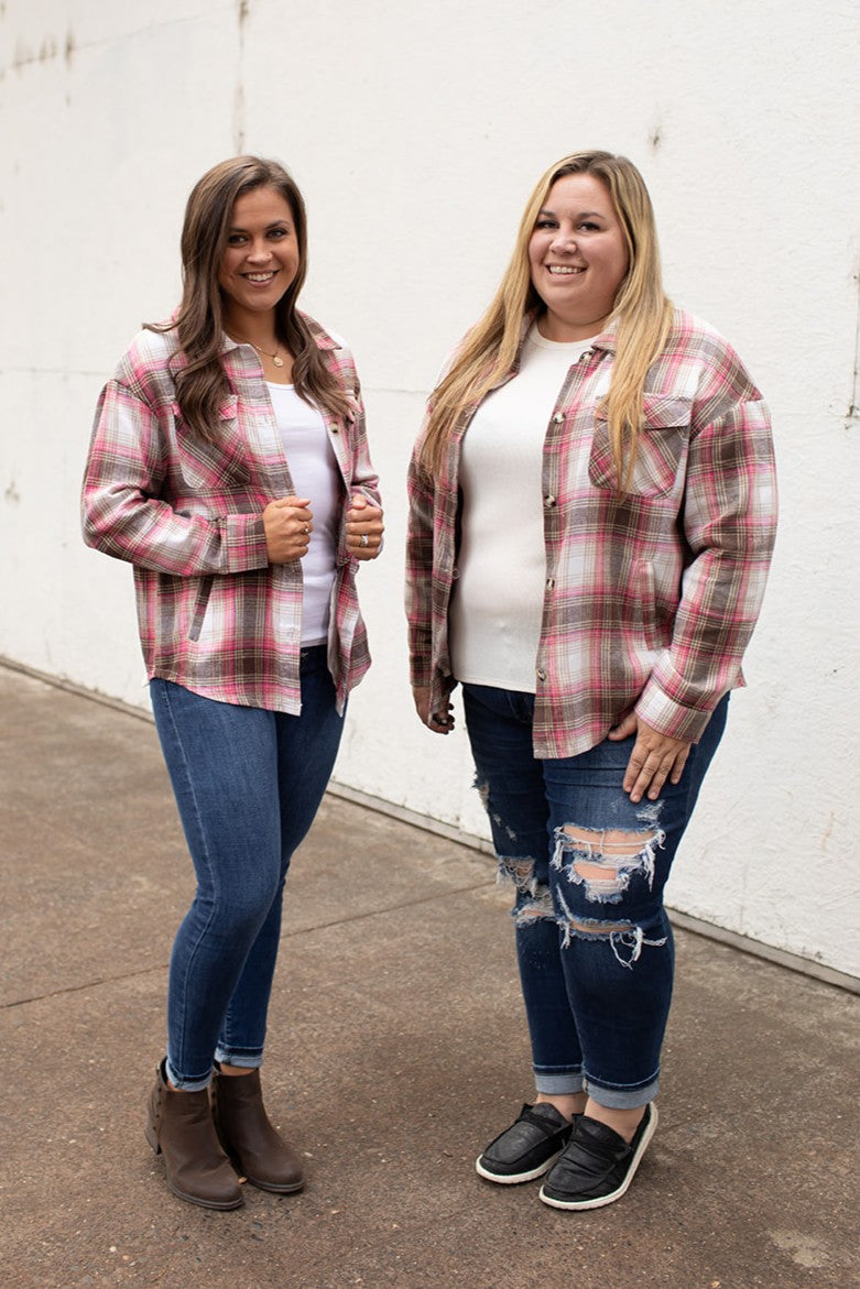 Pink & Mocha Lightweight Flannel (SM-2X)