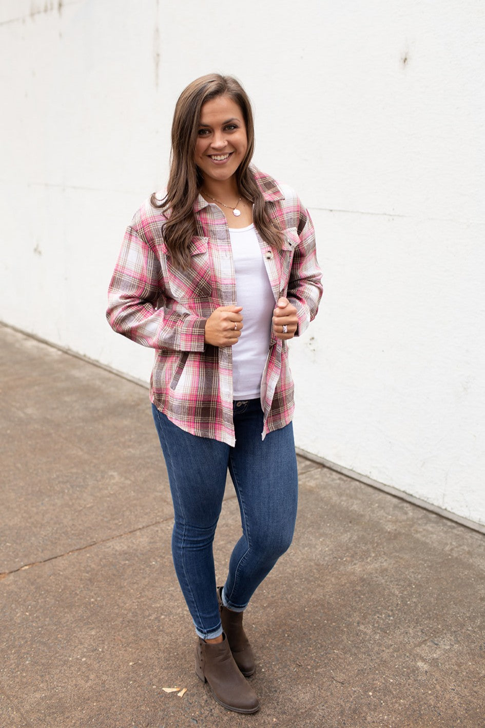 Pink & Mocha Lightweight Flannel (SM-2X)