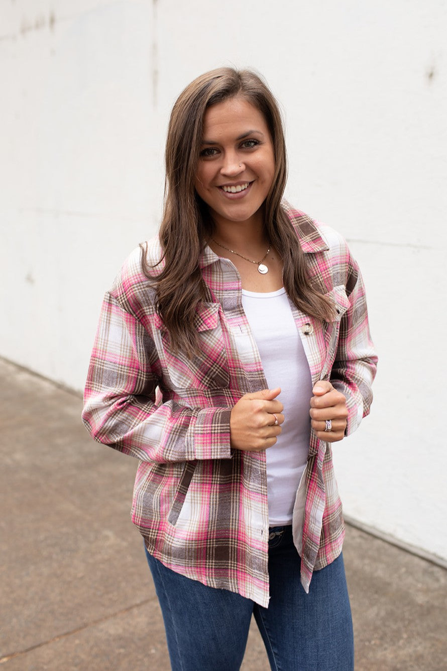 Pink & Mocha Lightweight Flannel (SM-2X)