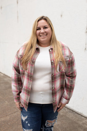 Pink & Mocha Lightweight Flannel (SM-2X)