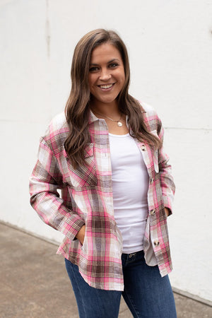 Pink & Mocha Lightweight Flannel (SM-2X)