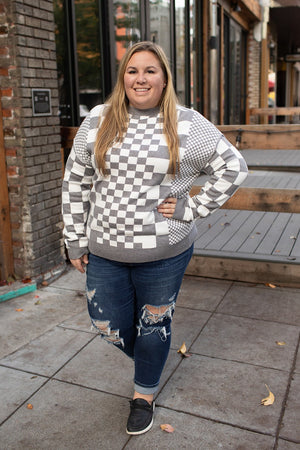 Gray Multi Checkered Pullover Sweater (SM-2X)