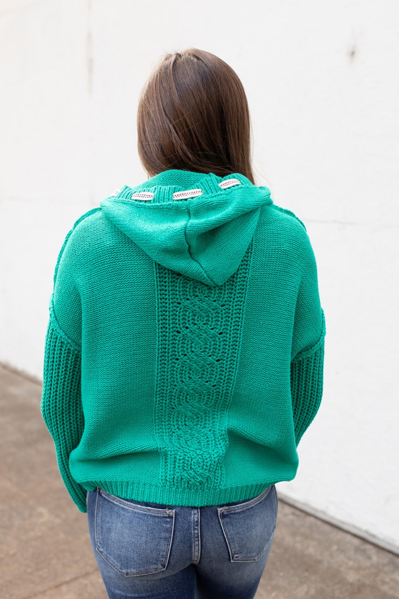 Kelly Green Hooded Chunky Knit Sweater (SM-XL)