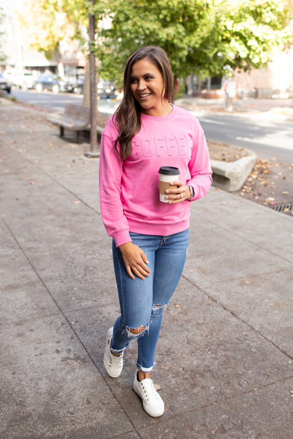 Pink Embossed Coffee Sweatshirt