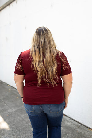 Burgundy Henley Lace SS Top (SM-3X)