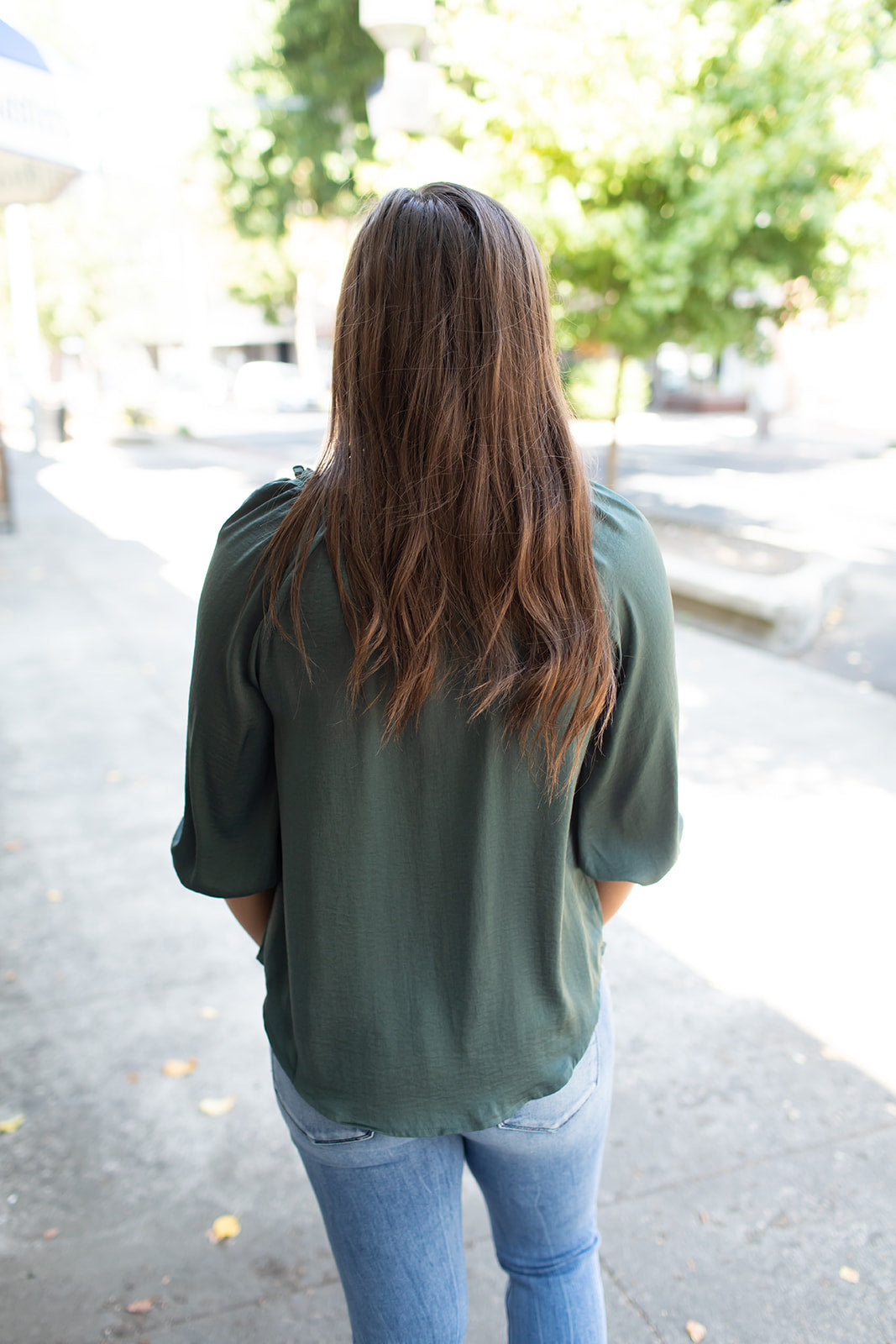 Dk Teal Textured Satin Vneck 3/4 Blouse (SM-3X)