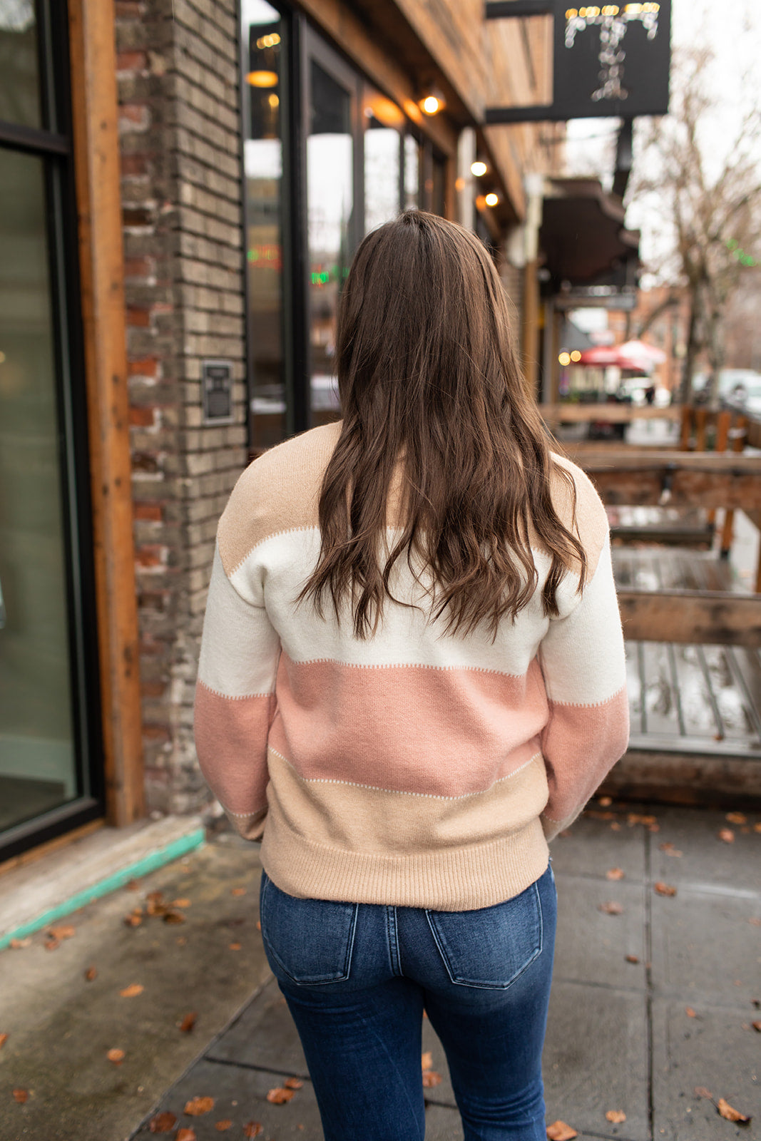 Taupe Ivory Pink Colorblocked Pullover Sweater (SM-XL)