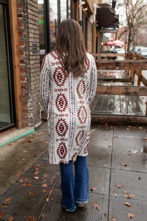 Oatmeal Brown Aztec Lightweight Long Cardigan (SM-2X)