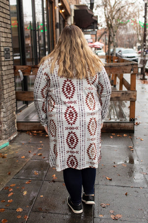 Oatmeal Brown Aztec Lightweight Long Cardigan (SM-2X)